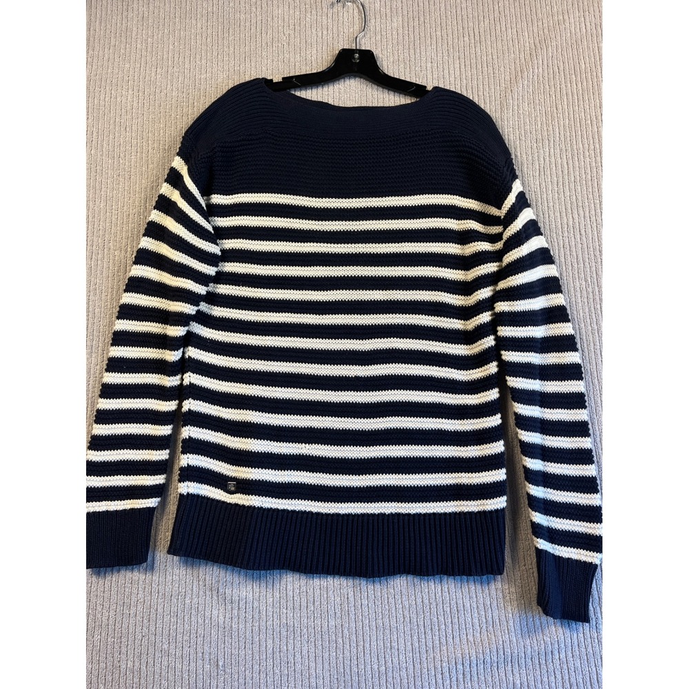 Lauren Ralph Lauren Sweater Womens L Navy White Striped Boat Neck Cotton EUC